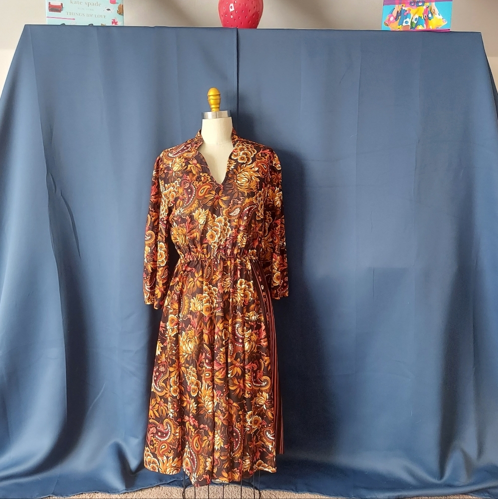 Vintage 70s Paisley Fall Autumn Dress